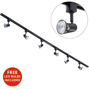 Litecraft - 2 Metre Kitchen Track Light With 6 Harlem Fixture & led Bulbs - Black Litecraft - 2 Metre Kitchen Track Light With 6 Harlem Fixture & led Bulbs - Black