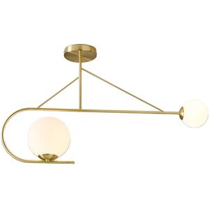 Litecraft - Nik Ceiling Light Semi Flush 2 Arm With Ball Shades - Satin Brass Litecraft - Nik Ceiling Light Semi Flush 2 Arm With Ball Shades - Satin Brass