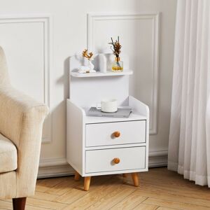 LIVINGANDHOME Wood White Bedside Table Nightstand With two Drawers LIVINGANDHOME Wood White Bedside Table Nightstand With two Drawers