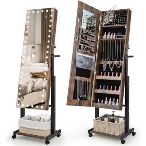 Costway - Lockable Jewelry Armoire Organizer w/ 3-Color Dimmable led Full-Length Mirror Costway - Lockable Jewelry Armoire Organizer w/ 3-Color Dimmable led Full-Length Mirror