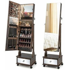 Costway - Lockable Jewelry Armoire w/Full-Length Mirror 3-Color Light & Drawer Adjustable Costway - Lockable Jewelry Armoire w/Full-Length Mirror 3-Color Light & Drawer Adjustable