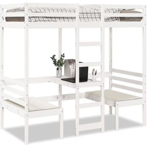 Loft Bed Frame with Desk and Chairs White 90x200cm Solid Wood Pine vidaXL Loft Bed Frame with Desk and Chairs White 90x200cm Solid Wood Pine vidaXL