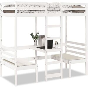 Loft Bed Frame with Desk and Chairs White 75x190cm Solid Wood Pine Vidaxl Loft Bed Frame with Desk and Chairs White 75x190cm Solid Wood Pine Vidaxl