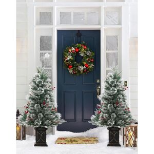 IDEALHOUSE Lot de 2 sapins de Noël artificiels de 90 cm avec 78 LED blanc chaud - 8 modes d'éclairage, branches denses, pot rétro, pour usage intérieur et IDEALHOUSE Lot de 2 sapins de Noël artificiels de 90 cm avec 78 LED blanc chaud - 8 modes d'éclairage, branches denses, pot rétro, pour usage intérieur et