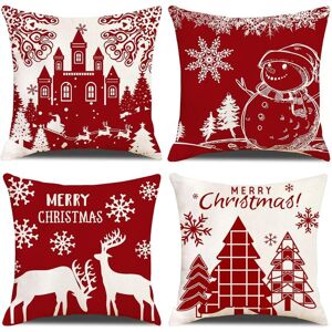Readcly - Set of 4 Cushion Covers Christmas Snowman Beige Red Castle Model Decorative Sofa Pillowcase Decoration for Bedroom, Sofa, Chair, Car, Bed, Readcly - Set of 4 Cushion Covers Christmas Snowman Beige Red Castle Model Decorative Sofa Pillowcase Decoration for Bedroom, Sofa, Chair, Car, Bed,