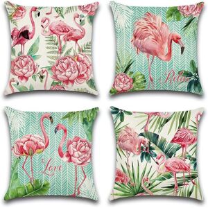 COOCHEER Set of 4 Outdoor Throw Pillow Covers with Pink Flamingo Floral Print for Patio, Garden, Living Room, Bedroom, 18 x 18 Inches COOCHEER Set of 4 Outdoor Throw Pillow Covers with Pink Flamingo Floral Print for Patio, Garden, Living Room, Bedroom, 18 x 18 Inches