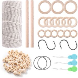 TLILY Macrame Cotton Cord 3mm with Beads Wooden Rope Rod Hooks TLILY Macrame Cotton Cord 3mm with Beads Wooden Rope Rod Hooks