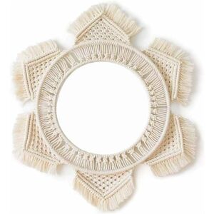 Orchidée - Macrame wall hanging mirror, decorative round handmade hanging fringes Orchidée - Macrame wall hanging mirror, decorative round handmade hanging fringes
