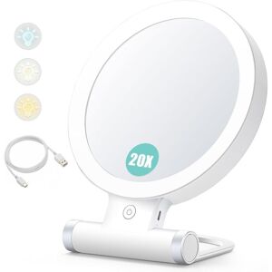 Magnifying Mirror with Light, 20x/1x Double Sided Portable Makeup Mirror, 3 Color Illumination, Dimmable Touchscreen Mumu Magnifying Mirror with Light, 20x/1x Double Sided Portable Makeup Mirror, 3 Color Illumination, Dimmable Touchscreen Mumu