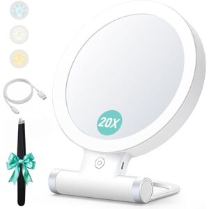 WOIYIC Magnifying Mirror with Light, 20x/1x, Double Sided, Portable Makeup Mirror, 3 Color Lighting, Dimmable Touch Screen WOIYIC Magnifying Mirror with Light, 20x/1x, Double Sided, Portable Makeup Mirror, 3 Color Lighting, Dimmable Touch Screen
