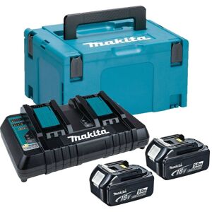 Makita BL1850 18v 2 x 5.0ah Lithium Batteries DC18RD Dual Port Charger + Makpac Makita BL1850 18v 2 x 5.0ah Lithium Batteries DC18RD Dual Port Charger + Makpac