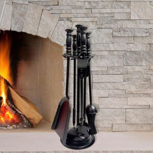 MARCO PAUL Large Fireside Companion Set 5 Piece Black Vintage Fireplace Accessories, Poker, Brush, Shovel, Tongs, Stand MARCO PAUL Large Fireside Companion Set 5 Piece Black Vintage Fireplace Accessories, Poker, Brush, Shovel, Tongs, Stand