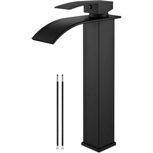 WOIYIC Matte Black Bathroom Sink Faucet, High Arc Waterfall Bathroom Faucet, Single Hole Single Handle Lavatory Faucet with Large Rectangular Spout, Bar WOIYIC Matte Black Bathroom Sink Faucet, High Arc Waterfall Bathroom Faucet, Single Hole Single Handle Lavatory Faucet with Large Rectangular Spout, Bar