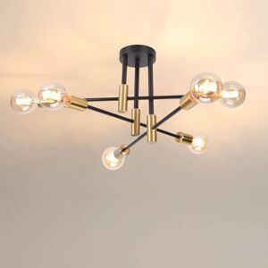 Axhup - Metal E27 Ceiling Light Modern Industrial Ceiling Lamp 6 Edison Sockets Chandelier Indoor Lighting for Living Room Bedroom Cafe Black and Axhup - Metal E27 Ceiling Light Modern Industrial Ceiling Lamp 6 Edison Sockets Chandelier Indoor Lighting for Living Room Bedroom Cafe Black and