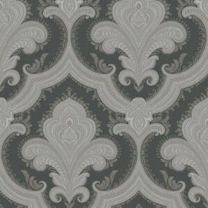 Design Id - Metallic Damask Wallpaper Silver Black Textured Traditional Vinyl Design Id - Metallic Damask Wallpaper Silver Black Textured Traditional Vinyl