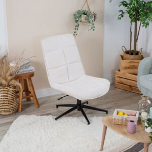 Single armless living room armchair, white fabric upholstery, adjustable and swivel height, vintage style steel legs - Meubles Cosy Single armless living room armchair, white fabric upholstery, adjustable and swivel height, vintage style steel legs - Meubles Cosy