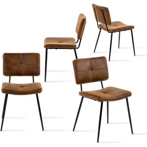 Meubles Cosy - Set of 4 vintage industrial dining room chairs in brown microfiber fabric Meubles Cosy - Set of 4 vintage industrial dining room chairs in brown microfiber fabric