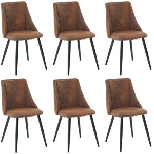 Meubles Cosy - Set of 6 vintage dining room chairs in brown microfiber fabric Meubles Cosy - Set of 6 vintage dining room chairs in brown microfiber fabric