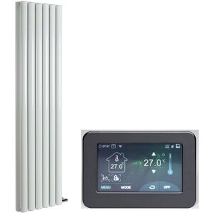 Aruba Ardus - Modern White 1784mm x 354mm Double Panel Dry Heat Vertical Oval Panel Electric Radiator - Touchscreen Wi-Fi Thermostat - Milano Aruba Ardus - Modern White 1784mm x 354mm Double Panel Dry Heat Vertical Oval Panel Electric Radiator - Touchscreen Wi-Fi Thermostat - Milano