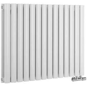 Milano - Aruba Flow - Modern White Horizontal Side Connection Double Oval Panel Radiator - 635mm x 826mm Milano - Aruba Flow - Modern White Horizontal Side Connection Double Oval Panel Radiator - 635mm x 826mm