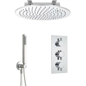 Milano Mirage 2 Outlet Triple Thermostatic Mixer Shower Valve with 400mm Ceiling Mounted Round Recessed Rainfall Shower Head and Hand Shower Handset Milano Mirage 2 Outlet Triple Thermostatic Mixer Shower Valve with 400mm Ceiling Mounted Round Recessed Rainfall Shower Head and Hand Shower Handset
