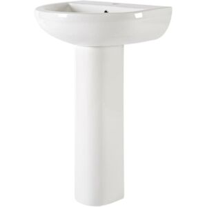 Milano - Ballam - Modern White Ceramic Bathroom Basin Sink with Full Pedestal and One Tap Hole - 500mm x 416mm Milano - Ballam - Modern White Ceramic Bathroom Basin Sink with Full Pedestal and One Tap Hole - 500mm x 416mm