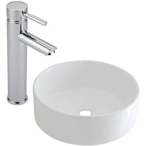 Milano - Ballam - Modern 400mm White Ceramic Round Countertop Bathroom Basin Sink - With High Rise Tap Milano - Ballam - Modern 400mm White Ceramic Round Countertop Bathroom Basin Sink - With High Rise Tap