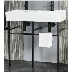 Milano - Dalton - Modern White Ceramic Bathroom Basin Sink with Black Washstand - 820mm x 420mm Milano - Dalton - Modern White Ceramic Bathroom Basin Sink with Black Washstand - 820mm x 420mm