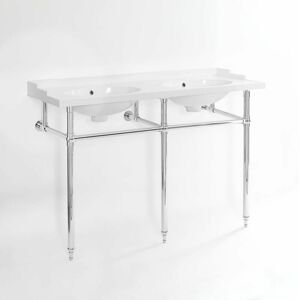 Milano - Elizabeth - Traditional 1210mm x 470mm White Bathroom Double Basin Sink and Washstand - Chrome Washstand Milano - Elizabeth - Traditional 1210mm x 470mm White Bathroom Double Basin Sink and Washstand - Chrome Washstand