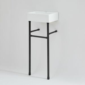 Milano - Elswick - Modern White Ceramic Bathroom Basin Sink with One Tap Hole and Black Washstand - 360mm x 250mm Milano - Elswick - Modern White Ceramic Bathroom Basin Sink with One Tap Hole and Black Washstand - 360mm x 250mm