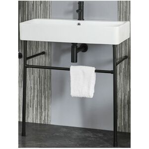Milano Farington White Ceramic Bathroom Basin Sink with One Tap Hole and Black Washstand - 810mm x 415mm Milano Farington White Ceramic Bathroom Basin Sink with One Tap Hole and Black Washstand - 810mm x 415mm