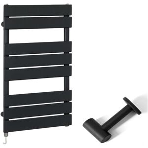 Milano - Lustro Electric - Modern Black Flat Panel Heated Towel Rail Radiator with Simple Heating Element and Cable Cover - 825mm x 450mm Milano - Lustro Electric - Modern Black Flat Panel Heated Towel Rail Radiator with Simple Heating Element and Cable Cover - 825mm x 450mm