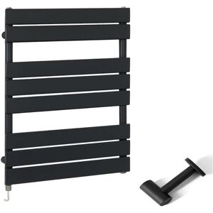 Milano - Lustro Electric - Modern Black Flat Panel Heated Towel Rail Radiator with Simple Heating Element and Cable Cover - 825mm x 600mm Milano - Lustro Electric - Modern Black Flat Panel Heated Towel Rail Radiator with Simple Heating Element and Cable Cover - 825mm x 600mm