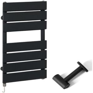 Milano - Lustro Electric - Modern Black Flat Panel Heated Towel Rail Radiator with Simple Heating Element and Cable Cover - 600mm x 400mm Milano - Lustro Electric - Modern Black Flat Panel Heated Towel Rail Radiator with Simple Heating Element and Cable Cover - 600mm x 400mm