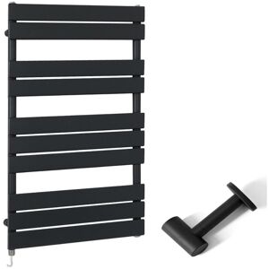 Milano - Lustro Electric - Modern Black Flat Panel Heated Towel Rail Radiator with Simple Heating Element and Cable Cover - 975mm x 600mm Milano - Lustro Electric - Modern Black Flat Panel Heated Towel Rail Radiator with Simple Heating Element and Cable Cover - 975mm x 600mm