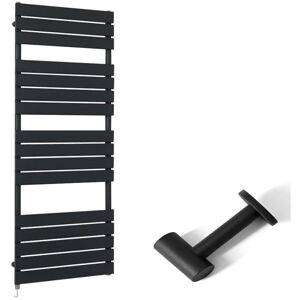 Milano Lustro Electric Black Flat Panel Heated Towel Rail Radiator with Simple Heating Element and Cable Cover - 1500mm x 600mm Milano Lustro Electric Black Flat Panel Heated Towel Rail Radiator with Simple Heating Element and Cable Cover - 1500mm x 600mm