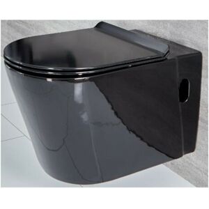 Nero - Black Ceramic Modern Bathroom Wall Hung Toilet wc and Soft Close Seat - Milano Nero - Black Ceramic Modern Bathroom Wall Hung Toilet wc and Soft Close Seat - Milano