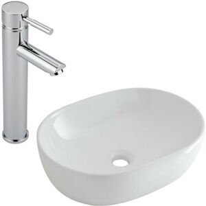 Milano Overton 590mm x 425mm White Ceramic Oval Countertop Bathroom Basin Sink - With High Rise Tap Milano Overton 590mm x 425mm White Ceramic Oval Countertop Bathroom Basin Sink - With High Rise Tap