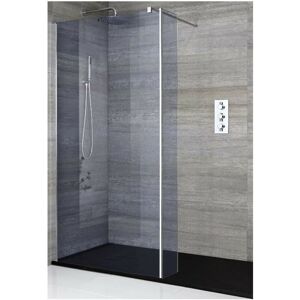 Milano Portland-Luna - Chrome Recessed Walk In Frameless Wet Room Shower Enclosure with Smoked Glass Screen and Hinged Return Panel Support Arm and Graphite Milano Portland-Luna - Chrome Recessed Walk In Frameless Wet Room Shower Enclosure with Smoked Glass Screen and Hinged Return Panel Support Arm and Graphite