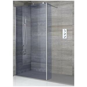Milano Portland-Luna - Chrome Recessed Walk In Frameless Wet Room Shower Enclosure with Smoked Glass Screen and Hinged Return Panel&44 Support Arm and Light Milano Portland-Luna - Chrome Recessed Walk In Frameless Wet Room Shower Enclosure with Smoked Glass Screen and Hinged Return Panel&44 Support Arm and Light