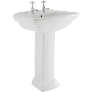 Milano - Sandringham - Traditional 605mm x 470mm White Ceramic Full Pedestal Bathroom Basin Sink - 2 Tap Hole Milano - Sandringham - Traditional 605mm x 470mm White Ceramic Full Pedestal Bathroom Basin Sink - 2 Tap Hole