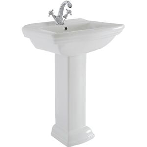 Milano - Sandringham - Traditional 605mm x 470mm White Ceramic Full Pedestal Bathroom Basin Sink - 1 Tap Hole Milano - Sandringham - Traditional 605mm x 470mm White Ceramic Full Pedestal Bathroom Basin Sink - 1 Tap Hole