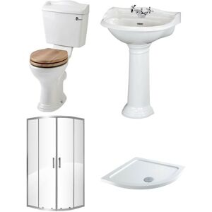 Milano Towneley - White Traditional Reversible Quadrant Shower Enclosure&44 Ceramic Close Coupled Toilet and Full Pedestal Bathroom Basin Sink with Milano Towneley - White Traditional Reversible Quadrant Shower Enclosure&44 Ceramic Close Coupled Toilet and Full Pedestal Bathroom Basin Sink with