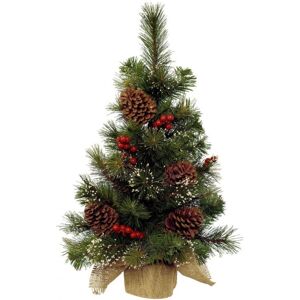 SANS MARQUE Mini Snowy Christmas Tree with Berries and Pine Cones In Jute Bag - 60cm SANS MARQUE Mini Snowy Christmas Tree with Berries and Pine Cones In Jute Bag - 60cm