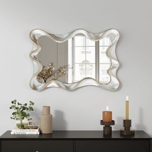 Shyfoy - Miroir mural à cadre ondulé argenté et doré, style artistique moderne pour la décoration intérieure Shyfoy - Miroir mural à cadre ondulé argenté et doré, style artistique moderne pour la décoration intérieure