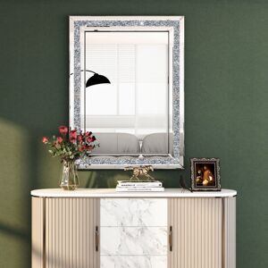 Shyfoy - Miroir Mural Rectangulaire de Luxe avec Bordure en Miroir Argenté et Diamants Brisés - Design Artistique pour Décoration Intérieure Élégante Shyfoy - Miroir Mural Rectangulaire de Luxe avec Bordure en Miroir Argenté et Diamants Brisés - Design Artistique pour Décoration Intérieure Élégante