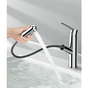 Dewdat - Modern Bathroom Faucet, Brass Bathroom Mixer Tap with Pull-out Spray, Countertop Basin Faucet, Hot and Cold Water Hand Wash AvailableAeratore Dewdat - Modern Bathroom Faucet, Brass Bathroom Mixer Tap with Pull-out Spray, Countertop Basin Faucet, Hot and Cold Water Hand Wash AvailableAeratore