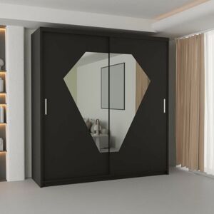 Sliding Wardrobes 4u - Modern Diamond Double Door Sliding Wardrobe - 203cm Black Sliding Wardrobes 4u - Modern Diamond Double Door Sliding Wardrobe - 203cm Black