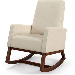 COSTWAY Modern Rocking Chair Upholstered Fabric Armchair Glider Rocker Chair-Beige COSTWAY Modern Rocking Chair Upholstered Fabric Armchair Glider Rocker Chair-Beige