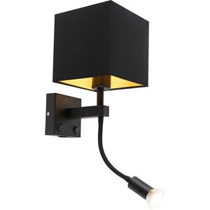 Qazqa Zeno Modern Wall Lamp with USB and Gold Interior - Black Qazqa Zeno Modern Wall Lamp with USB and Gold Interior - Black